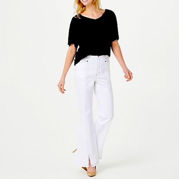 Peace Love World White Cotton High Waisted Front Slit Pants Size 10 NWOT - Picture 1 of 16